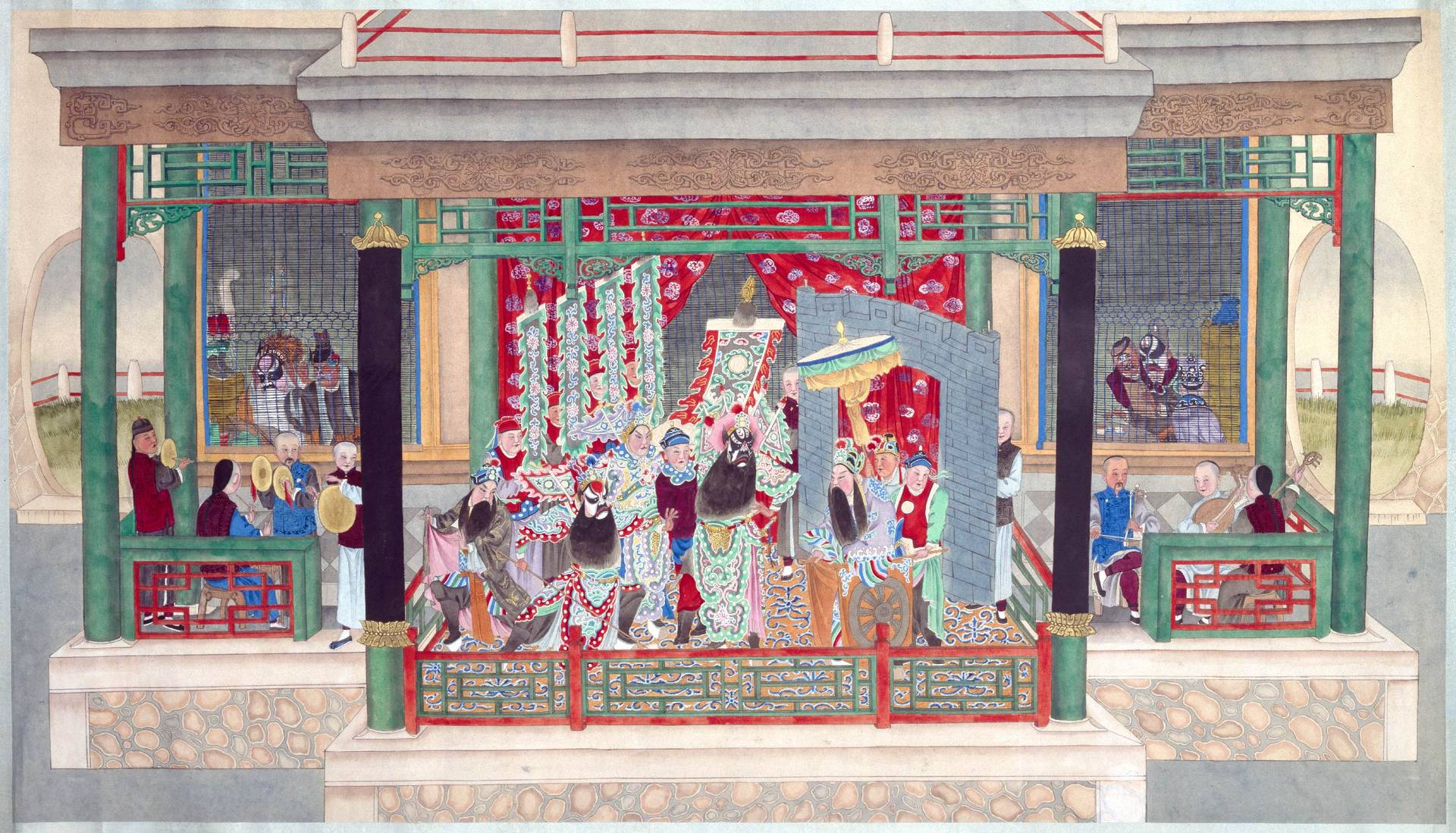 清人画戏剧图轴(皮黄戏《取荥阳》演出场面)