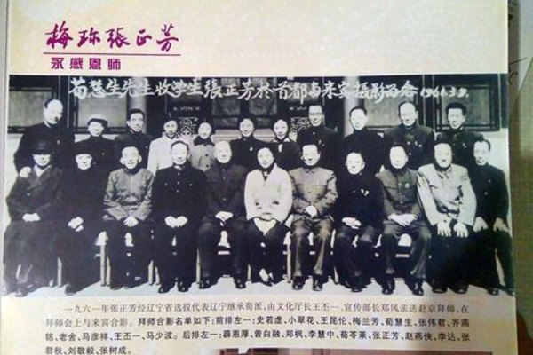 1961年荀慧生收张正芳、朱省吾、董玉苓为徒之拜师合影（图上另有名单标注）