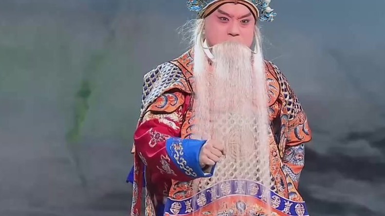 京剧《李陵碑》录像截帧:杨继业侧身做戏(表演:万琳)